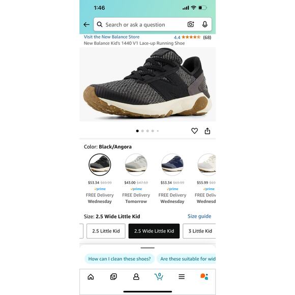 Black and Angora New Balance Kid's 1440 V1 Lace-up Running Shoe NIB - Picture 8 of 8